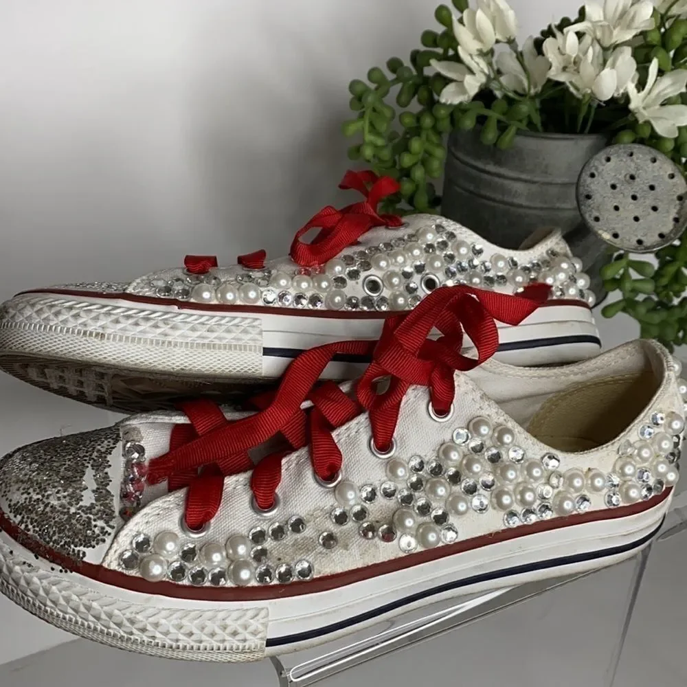 Converse Low Top Pearl Embellished Wedding‎ Chucks Youth Size 3